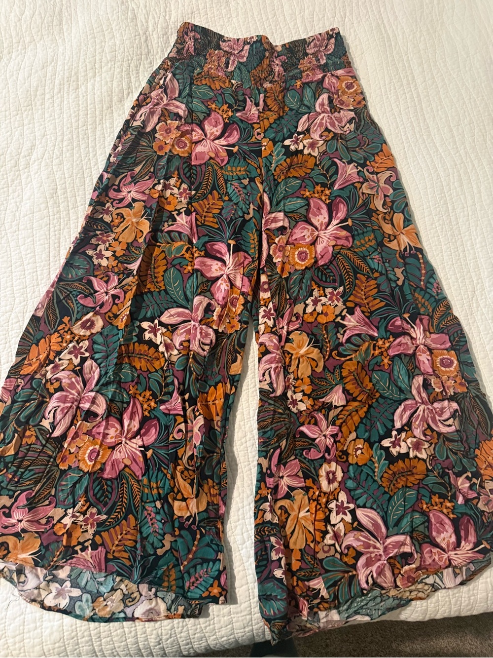 Vince Camuto Floral Wide-Leg Skirt Pants - Pink, Teal & Rust